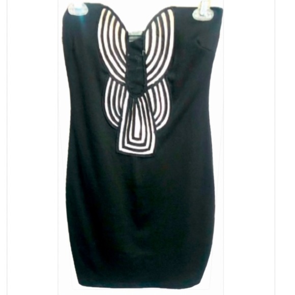 WINDSOR strapless black mini dress with white detail and mesh cleavage size M - Picture 2 of 11